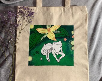 hand painted bag, handmade printed tote bag, aesthetic tote bag, reusable fabric bag, decorative bag, eco bag