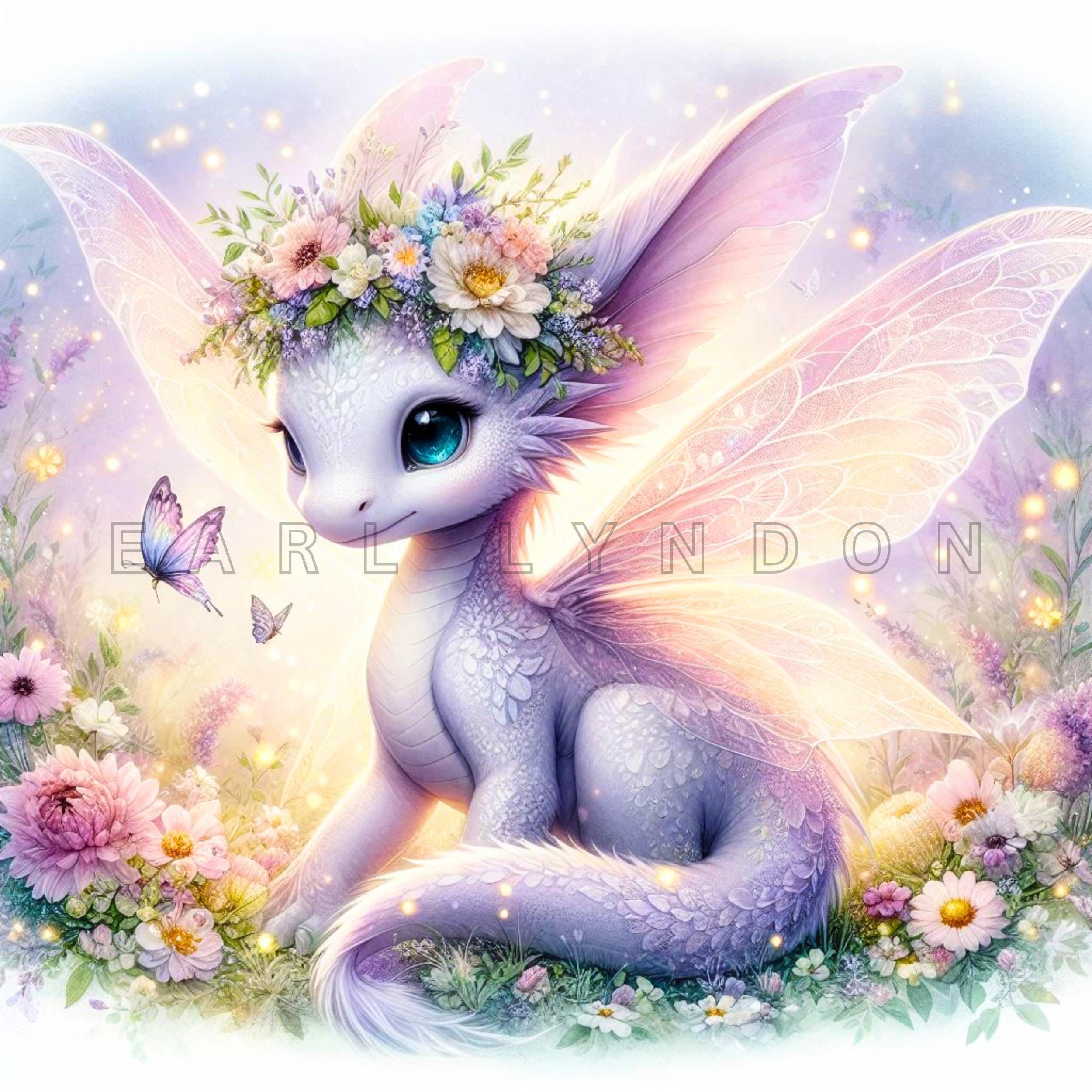Spring Dragon Clipart - Baby Dragon Digital Prints, Floral Watercolor ...