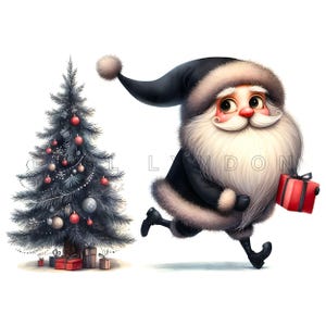 Clipart de Papai Noel Preto - Arte Digital Fofa de Natal, Aquarelas para Imprimir para o Feriado, 15 JPEGs de 300 DPI de Alta Qualidade, Artesanato Infantil, Diário de Sucatas