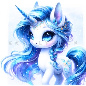 Eis Blau UNICORN Clipart PNG 15 süße Baby Einhorn Winter Junk Journal Digitale Kunst Drucke Aquarell druckbare Clip Art 300 DPI