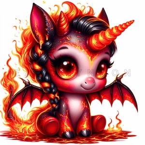 Diable bébé licorne Clipart - impressions numériques Halloween mignon, clipart vacances imprimable aquarelle, 15 fichiers PNG, 300 DPI