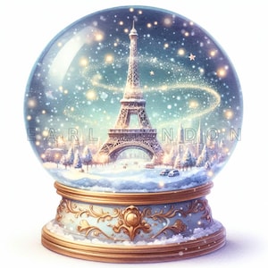 Janelas para Paris França Clipart - Globo de neve de inverno fofo e impressões digitais de respingos de tinta, clipart para impressão em aquarela, 15 arquivos PNG, 300 DPI