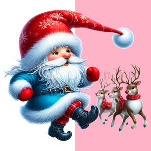 Walking Dancing Santa Gnom, niedliche Weihnachten Digital Art, Urlaub Aquarell Printables, 15 hochwertige 300 dpi transparente PNGs, Journals
