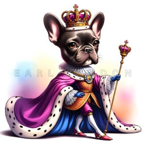 King Louis Französische Bulldogge Clipart - Majestic Royal Canine Portrait Digitale Kunst, Hund Aquarell Printables, 15 hochwertige 300 DPI JPEGs