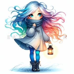 Coole Winter Mädchen Clipart PNG 15 süsse wunderliche Puppe Weihnachten Urlaub Clipart Digitale Kunst Drucke Aquarell druckbare Clip Art 300 DPI