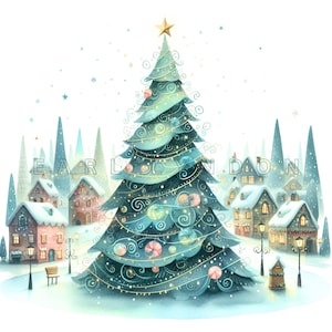 Clipart di ALBERO di Natale eccentrico PNG 15 clipart carine e stravaganti per le vacanze natalizie Stampe d'arte digitali Clip art stampabile ad acquerello 300 DPI