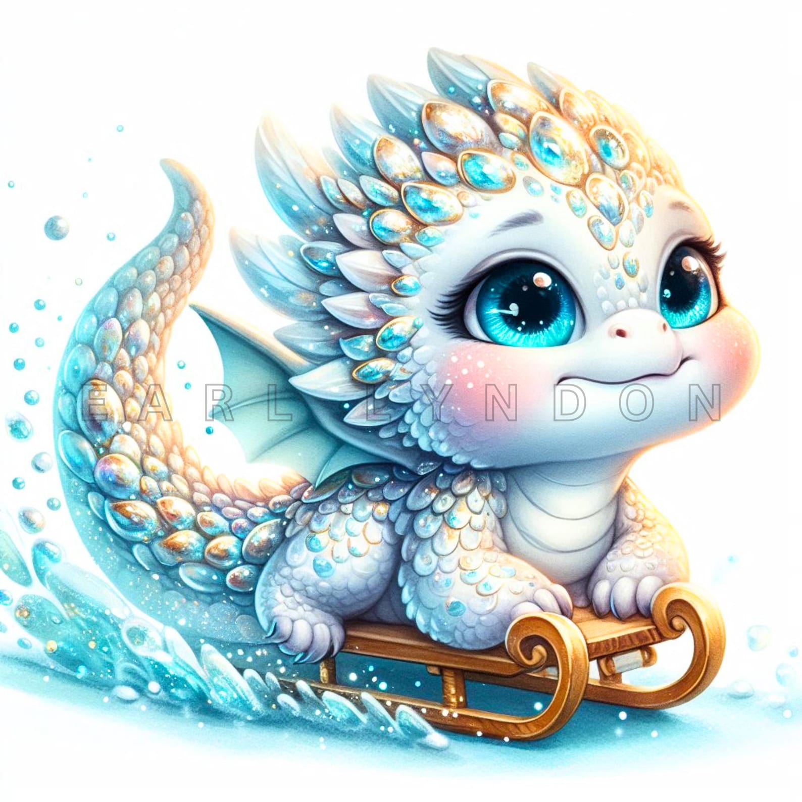 Sledding Baby DRAGON Clipart PNG 15 Cute Baby Dragon Playing on Ice ...
