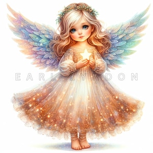 Clipart de ángel de Navidad para la punta del árbol - Arte digital de muñeca navideña, imprimibles en acuarela, 15 PNG de alta calidad de 300 DPI, creación de tarjetas, manualidades