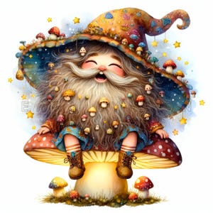 Pilz berauscht Gnom, Clipart - Herbst Zwerg Fantasy Kunst, Aquarell Printables, 15 PNG 300 DPI