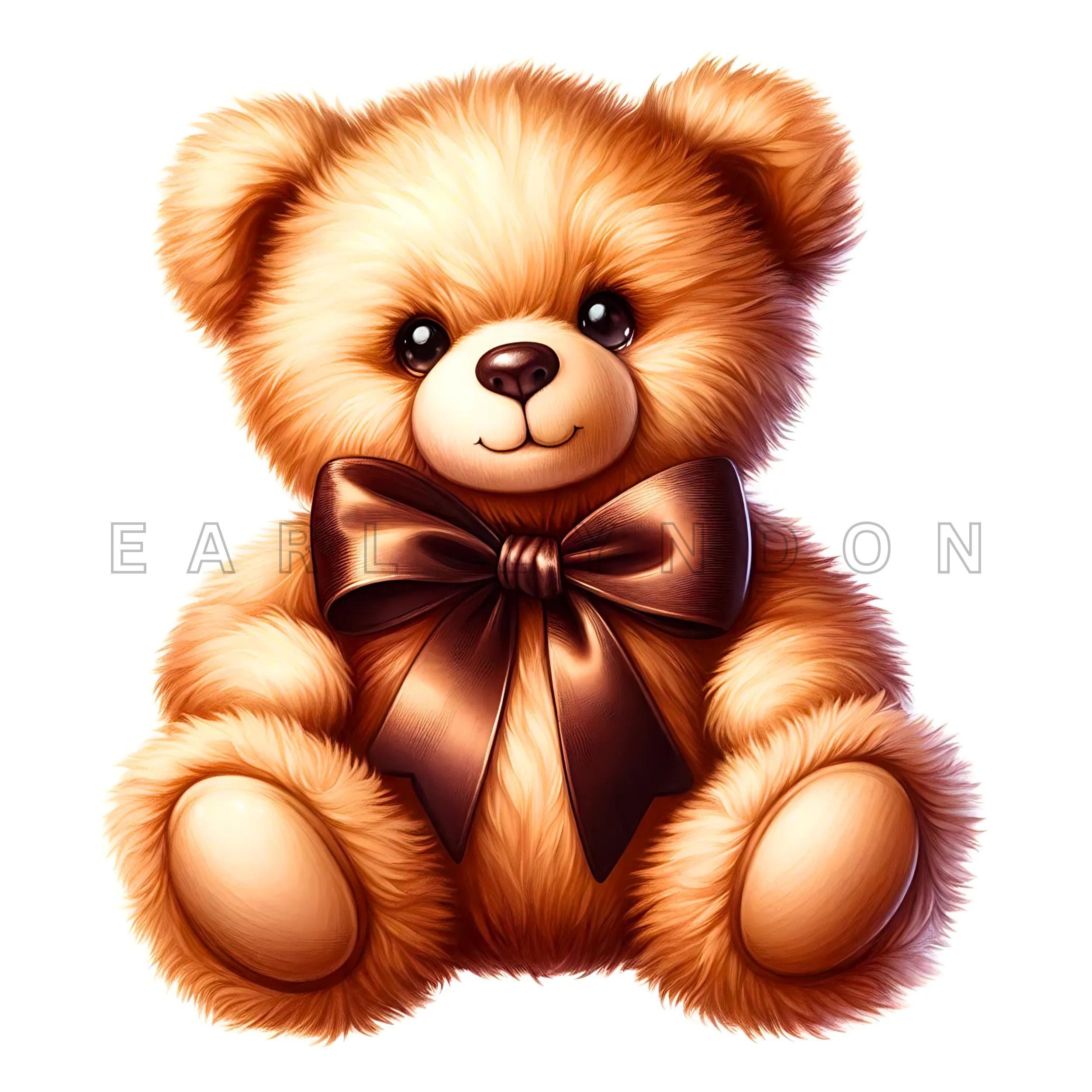Fluffy Teddy Bear Clipart - Plush Toy Digital Art, Watercolor