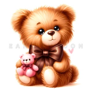 Clipart de osito de peluche esponjoso: arte digital de peluche, imprimibles florales en acuarela, 15 JPEG de alta calidad de 300 DPI, decoración de pared para habitación infantil