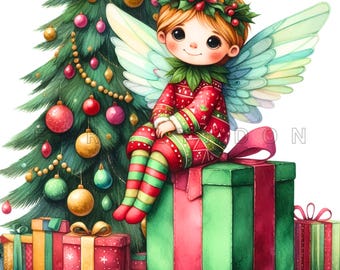 Bijzondere kerstengel clipart PNG 15 schattige, speelse engeltjes Vakantie junk journal digitale kunstprints Aquarel printbare clipart 300 DPI