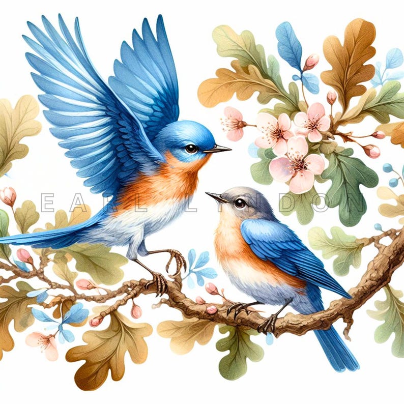 Spring Bluebirds Clipart - Birds Courting Nesting Nature Art ...