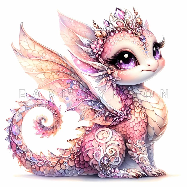 Elemental Gemstone Dragon Clipart - Crystal Baby Dragon Fantasy Art ...