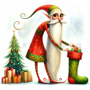 Quirky SANTA Elf Clipart PNG 15 cute elves Christmas holiday clipart Junk journal digital art prints Watercolor printable clip art 300 DPI