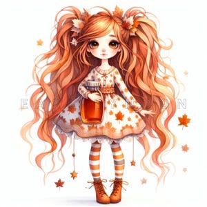 Ahorn Mädchen Clipart - Niedliche Anime Herbst Puppe Digitaldrucke für Junk Journals & Scrapbooks | Druckbare Clip Art, 15 PNGs, 300 DPI