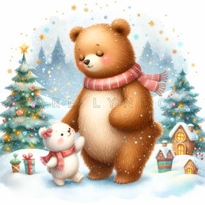 Mama und Baby Bär Clipart PNG 15 süße wunderliche Weihnachten Urlaub Clipart Digitale Kunst Drucke Aquarell druckbare Clip Art 300 DPI