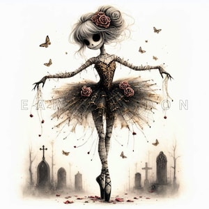 Zombie Ballerina Clipart - Gothic Halloween Doll Fantasy Art, Floral ...