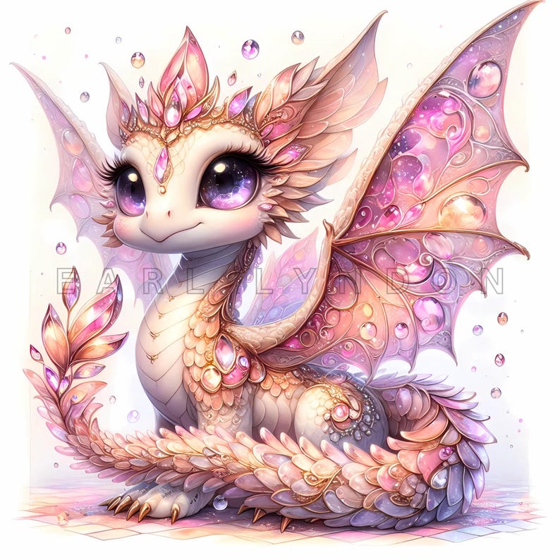Elemental Gemstone Dragon Clipart - Crystal Baby Dragon Fantasy Art ...