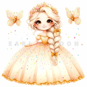 Des cliparts princesse gnome saupoudrés de vanille - Cupcake Topper Fantasy Art, imprimables aquarelles, 15 fichiers JPEG 300 DPI de haute qualité, travaux manuels en papier