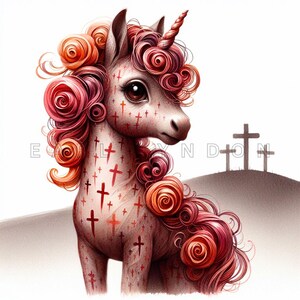 Clipart de unicornio cristiano: arte de fantasía de Semana Santa, imprimibles en acuarela, 15 archivos JPEG de alta calidad de 300 DPI, manualidades religiosas en papel, tema de cruz