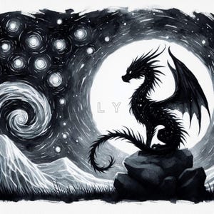Van Gogh DRAGON Clipart PNG 15 silhuetas de dragões caprichosos diário de lixo Impressões de arte digital Clip art para impressão em aquarela 300 DPI