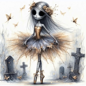 Zombie Ballerina Clipart - Gothic Halloween Doll Fantasy Art, Floral ...