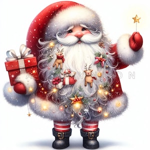Lunatique Père Noël Clipart PNG 15 mignon père Noël Noël vacances clipart Impressions numériques aquarelle clipart imprimable 300 DPI