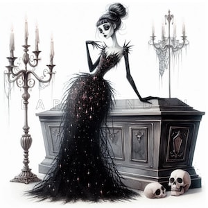 Princesa no muerta Glam Clipart PNG 15 impresiones de arte digital de alta costura de Halloween zombie festivo Clip art imprimible en acuarela 300 DPI