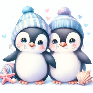 Clipart de pareja de pingüinos: impresiones digitales románticas de pareja de pingüinos para manualidades de papel y proyectos de bricolaje, 15 JPG/300 DPI
