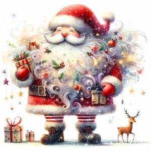 Clipart de Papai Noel - Arte Digital de Natal Bonita e Caprichosa, Aquarelas para Imprimir, 15 PNGs de Alta Qualidade com 300 DPI, Artesanato em Papel