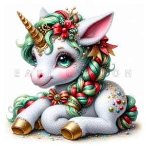 Cute baby UNICORN PNG 15 cute christmas unicorn holiday clipart Digital art prints Watercolor printable clip art 300 DPI