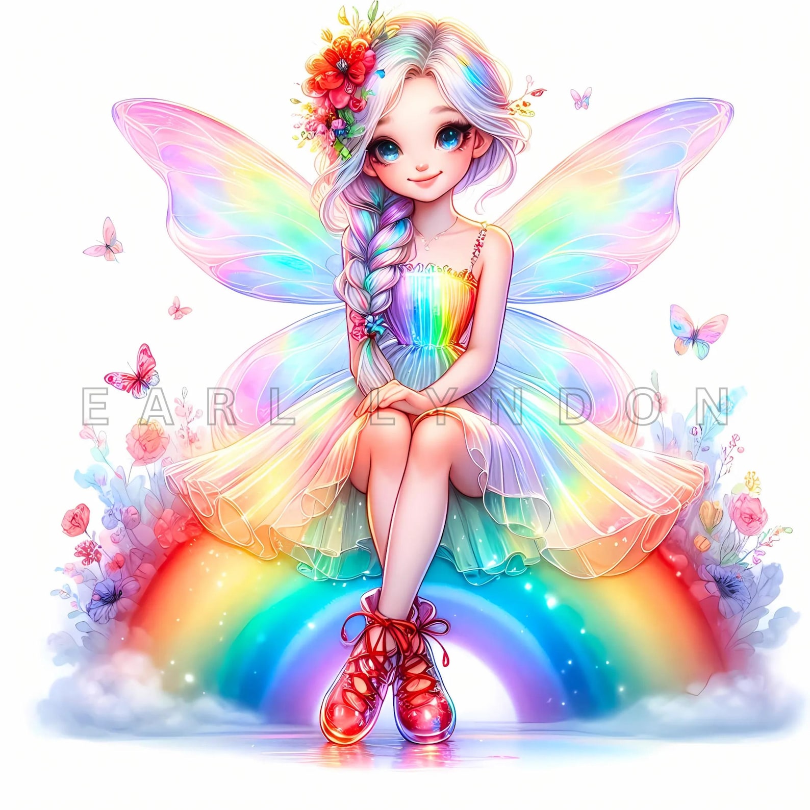 Rainbow Fairy Clipart - Vibrant Fantasy Art, Pastel Watercolor ...