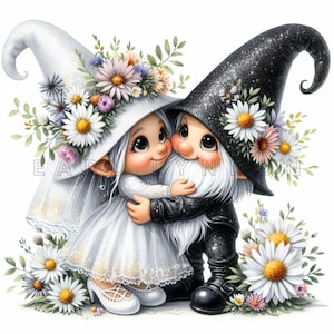 Clipart PNG di gnomi nuziali 15 simpatiche bambole di coppia di nani stravaganti Stampe digitali Nozze ad acquerello stampabili clipart 300 DPI