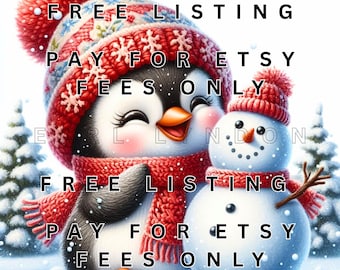 Winter Christmas PENGUIN PNG 15 cute whimsical penguin holiday clipart Digital art prints Watercolor printable clip art 300 DPI