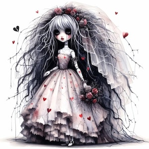 Novia abandonada Clipart JPG 15 peculiares impresiones digitales de diario basura de chica de San Valentín con el corazón roto Clip art imprimible de acuarela de álbum de recortes 300 DPI