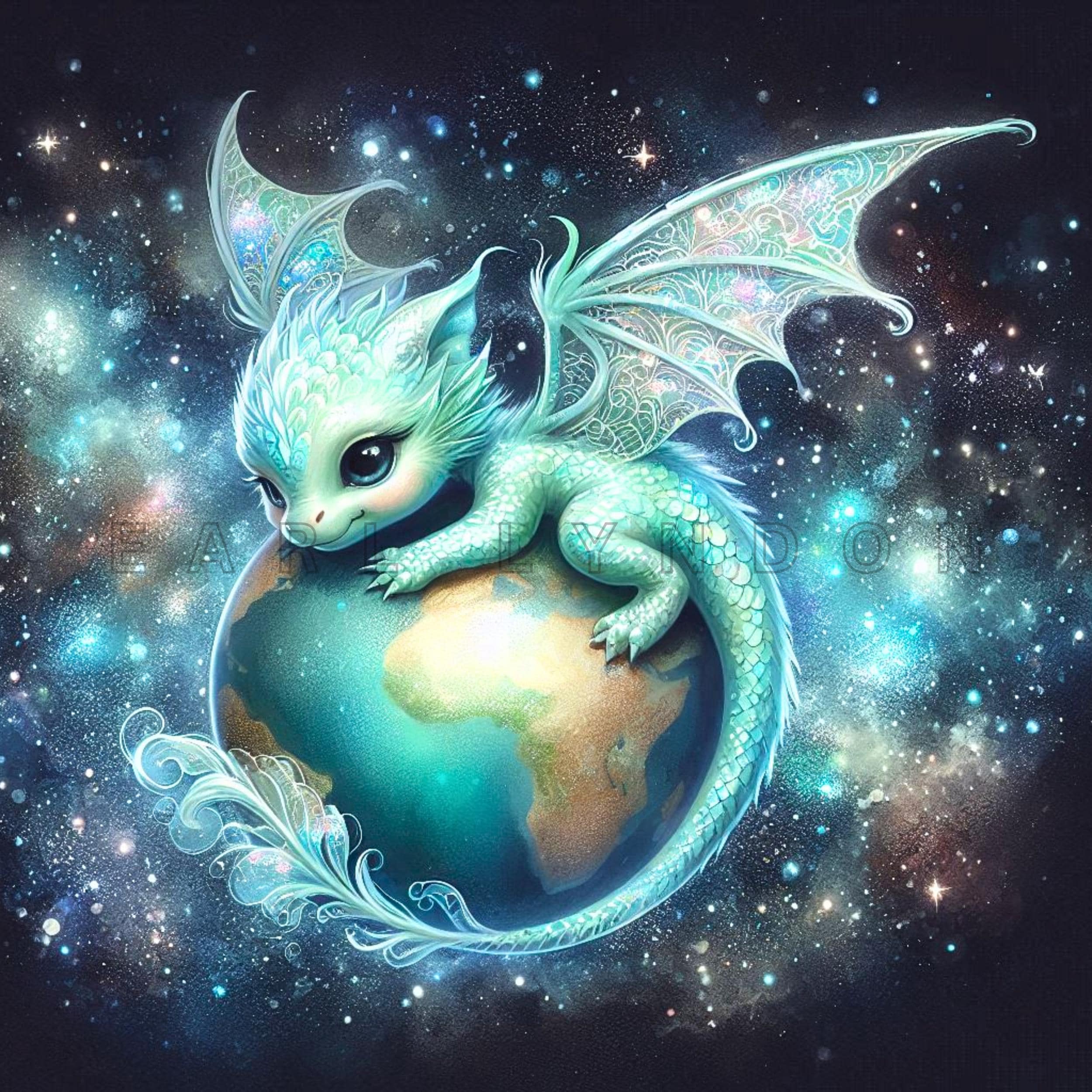 Celestial Earth Dragon Clipart - Baby Dragon Digital Prints, Watercolor Printables, 15 High Quality 300 DPI JPEGs, DIY Projects, Fantasy Art