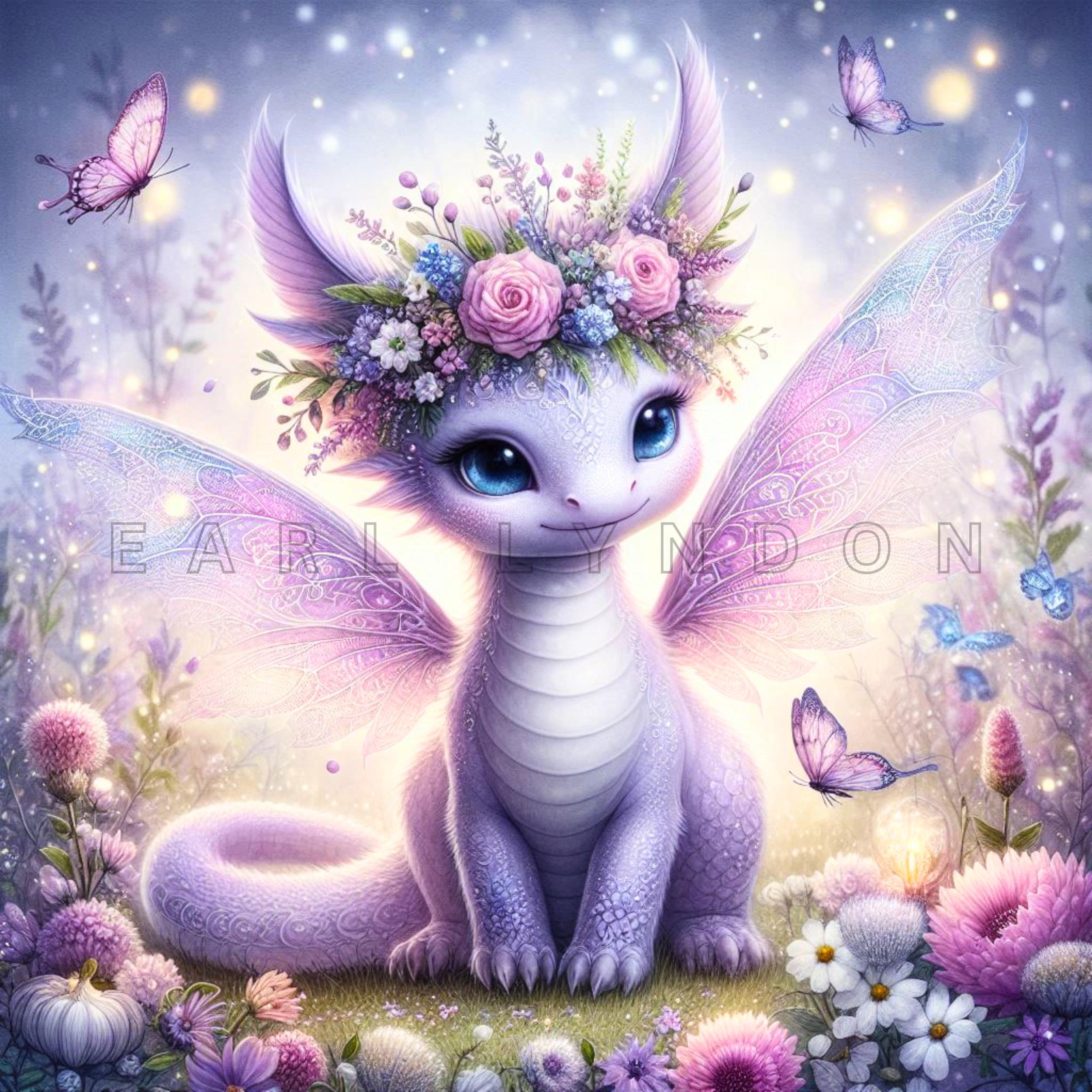 Spring Dragon Clipart - Baby Dragon Digital Prints, Floral Watercolor ...