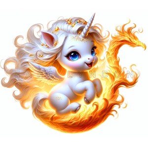 Blazing Phoenix UNICORN Clipart PNG 15 baby Eenhoorn halloween vakantie junk dagboek digitale kunst wordt afgedrukt aquarel afdrukbare illustraties 300 DPI