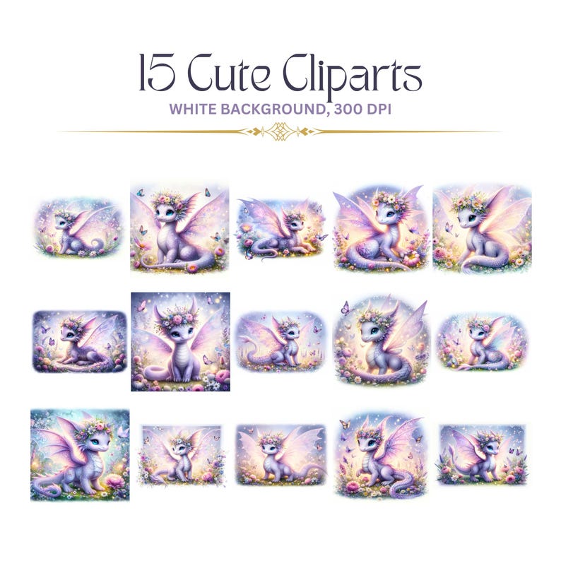 Spring Dragon Clipart - Baby Dragon Digital Prints, Floral Watercolor ...