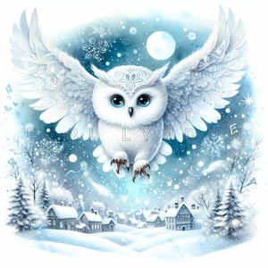 BÚHO DE INVIERNO ENCANTADO Clipart PNG 15 lindas y caprichosas imágenes prediseñadas navideñas heladas Impresiones de arte digital Imágenes prediseñadas imprimibles en acuarela 300 DPI