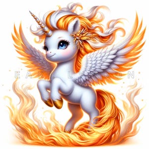 Clipart licorne Phoenix PNG 15 mignon bébé licorne halloween vacances indésirable journal Impressions d'art numérique aquarelle clipart imprimable 300 DPI