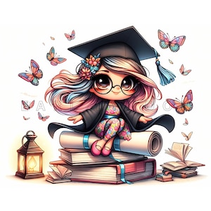 Graduate Graduate Clipart - Skurrile Akademische Fantasy Kunst, Aquarell Printables, 15 hochwertige 300 dpi JPEGs, Abschluss DIY Projekte