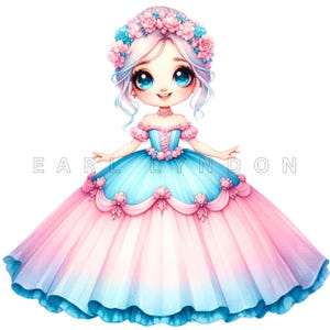 Clipart de princesa de algodão doce - Gnome Cupcake Topper Fantasy Art, imprimíveis em aquarela, 15 JPEGs de alta qualidade de 300 DPI, artesanato em papel para assar