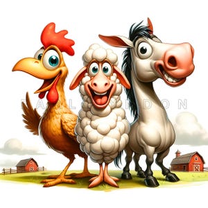 Dumme Bauernhof Freunde Clipart - lustige Scheunentiere digitale Kunst, Aquarell Printables, 15 hochwertige 300 dpi JPEGs, Kinderparty DIY Projekte