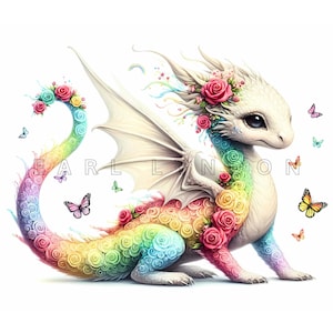 Rainbow Dragon Clipart - Einhorn Cupcake Topper Fantasy Art, Aquarell Printables, 15 hochwertige 300 dpi JPEGs, DIY Backprojekte