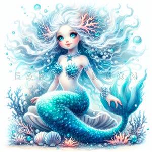 Hypnotisierende Meerjungfrau Clipart - süße, wunderliche Marine Puppe Fantasy Kunst, Aquarell Printables, hochwertige 300 dpi PNG, Meeressirene, Tagebücher