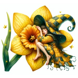 Clipart sorcière florale endormie - Patchwork matelassé, impressions numériques, impressions aquarelle, 15 fichiers JPEG 300 DPI de haute qualité, projet de bricolage, fantaisie