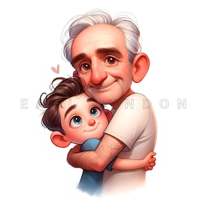 Nonno che abbraccia il nipote Clipart - Family Love Digital Art, stampe ad acquerello, 15 JPEG 300 DPI di alta qualità, lavoretti di carta per la festa del papà