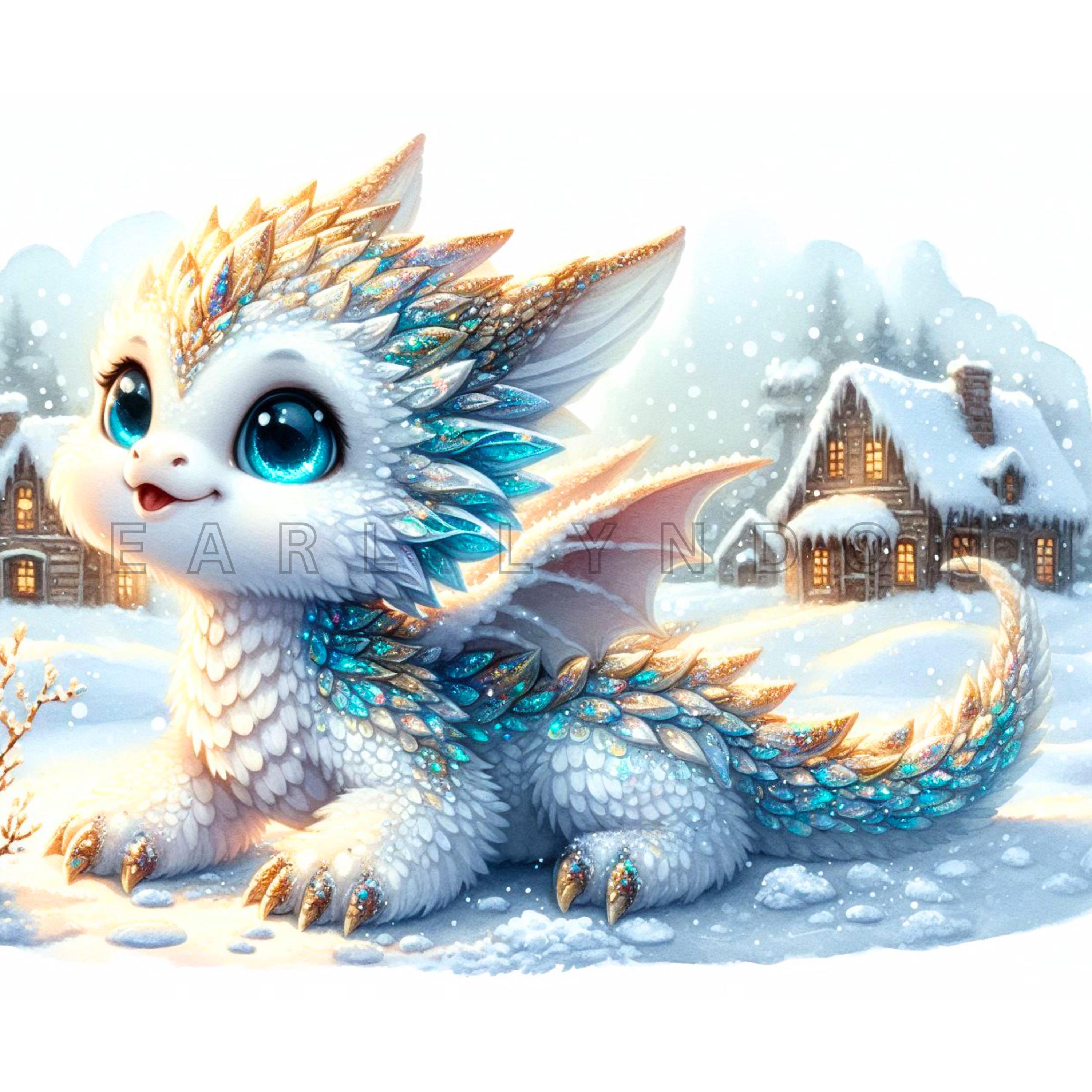 Winter Baby DRAGON Clipart PNG 15 Cute Baby Dragon Playing on Ice Junk ...